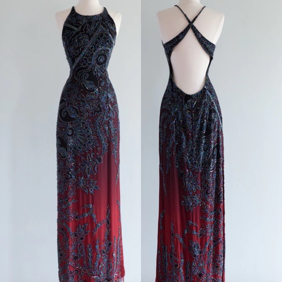 Vintage Dresses & Skirts - Vintage Y2K 100% Silk Beaded Dress Vintage Beaded Dress Ombré Goth Prom Dress